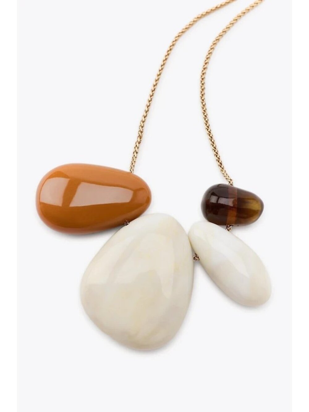 Zara Stone Pendant Necklace Abstract Resin Chunky Pebble Gold Chain 4736/266 NWT